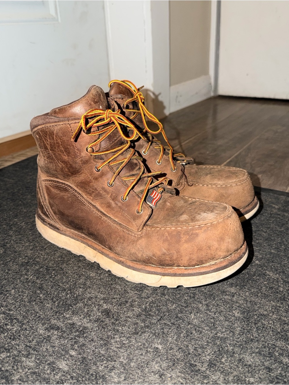 Red Wing Shoes Brown Leather Moc Toe Work Boots with Yellow Laces
